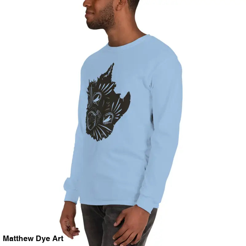 Light blue long sleeve shirt with black graphic for a spooky Halloween look
