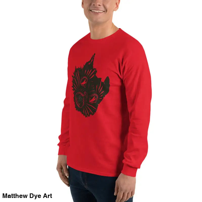 Red long sleeve shirt featuring black graphic for a spooky Halloween look