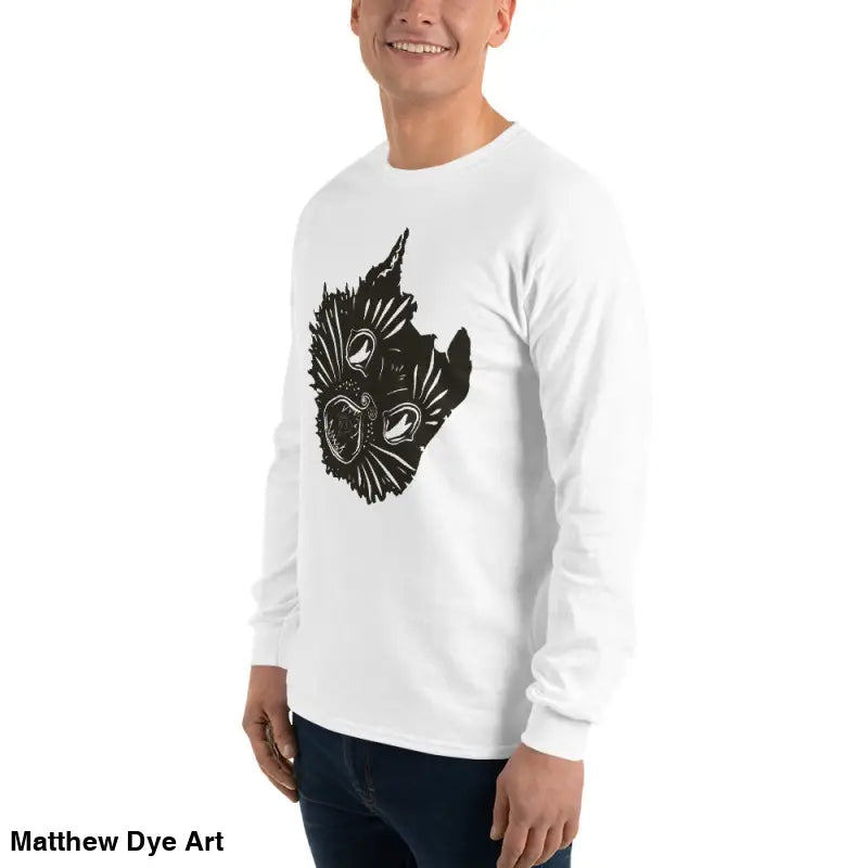 White long sleeve shirt with black graphic, perfect for spooky Halloween attire