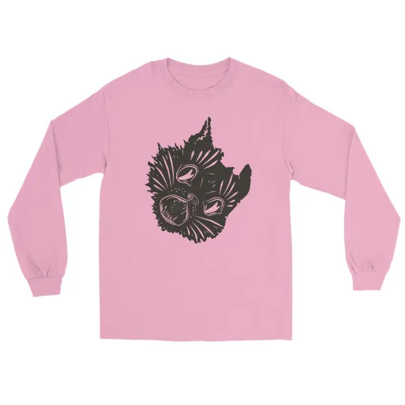 Pink long sleeve shirt featuring a spooky cat graphic for Halloween, AH KITTY design