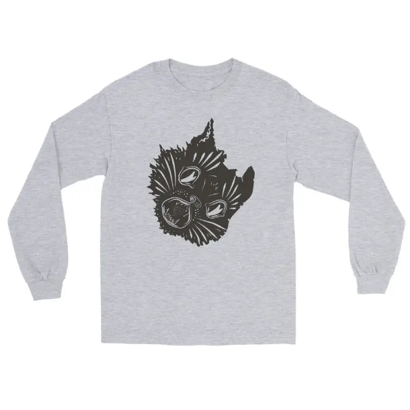 Gray long sleeve shirt with cat face graphic for a spooky Halloween look