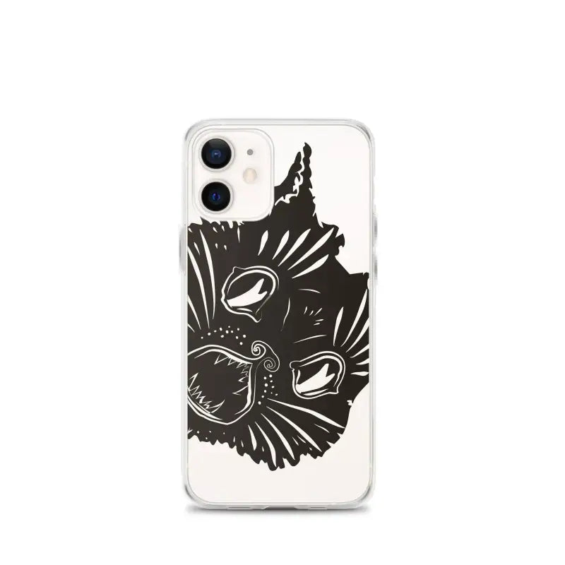 Black cat face illustration on Ah Kitty Head iPhone clear case with spooky Halloween vibe