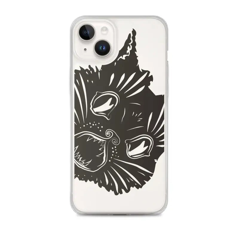 Black cat face illustration on Ah Kitty Head iPhone Clear Case for a spooky Halloween vibe