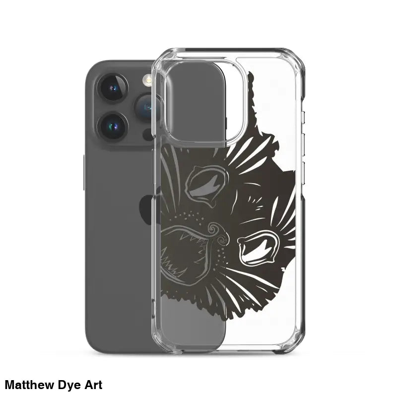 Clear iPhone case featuring artistic wolf design for Ah Kitty Head with spooky Halloween vibe