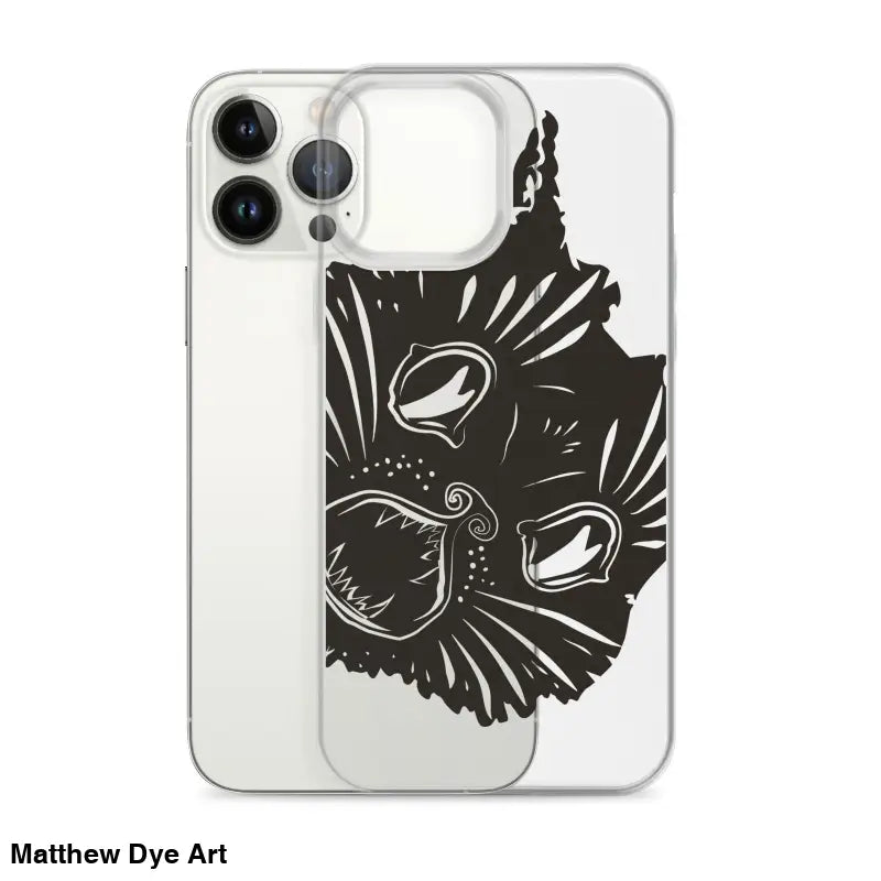 Black cat face design on Ah Kitty Head iPhone Clear Case for a spooky Halloween vibe