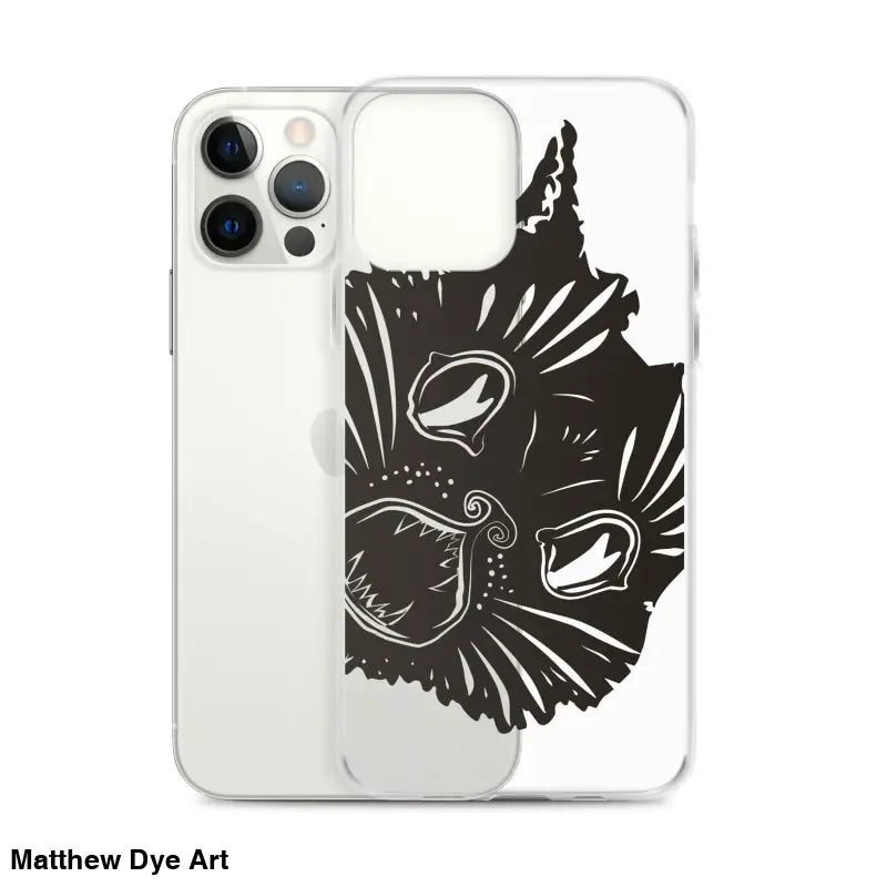 Black cat face design on Ah Kitty Head iPhone Clear Case for a spooky Halloween vibe