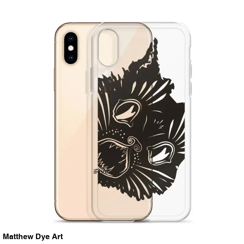 Clear iPhone case featuring Ah Kitty Head design for a spooky Halloween vibe