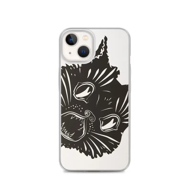 Black cat face illustration on Ah Kitty Head iPhone Clear Case with spooky Halloween vibe
