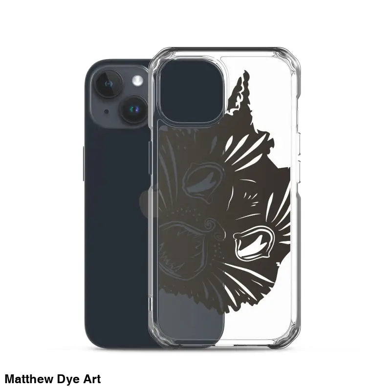 Clear iPhone case featuring Ah Kitty Head design with a spooky Halloween vibe