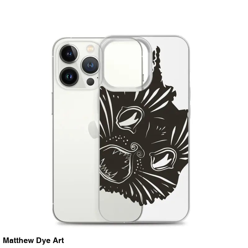 Clear Phone Case featuring Ah Kitty Head design with a black cat for a spooky Halloween vibe