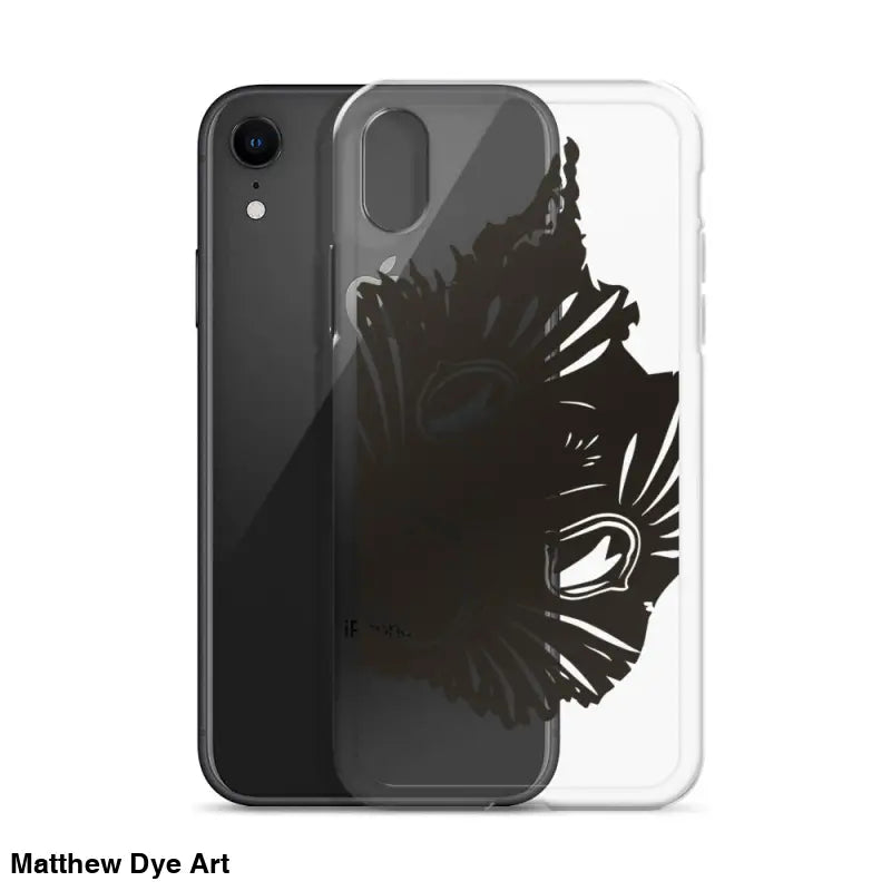 Clear Ah Kitty Head iPhone Clear Case featuring a black wing design for a spooky Halloween vibe