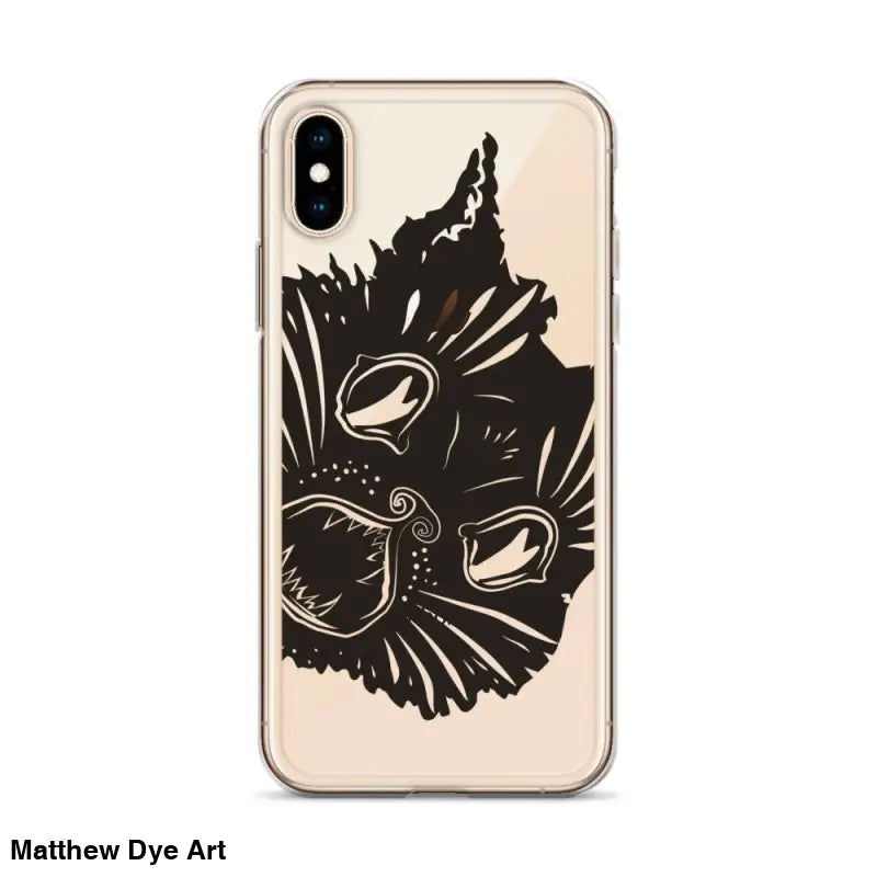 Black cat face silhouette on Ah Kitty Head iPhone Clear Case with spooky Halloween vibe