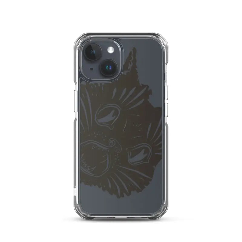 Clear iPhone case featuring Ah Kitty Head design for a spooky Halloween vibe