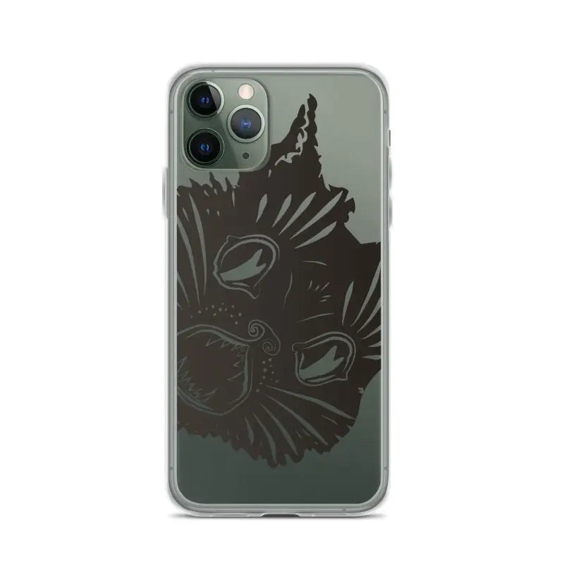 Black cat face silhouette on Ah Kitty Head iPhone Clear Case, perfect for spooky Halloween vibe