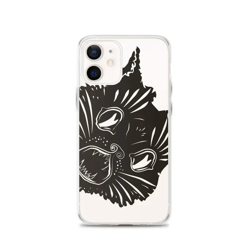 Black cat face design on an Ah Kitty Head iPhone Clear Case with spooky Halloween vibe