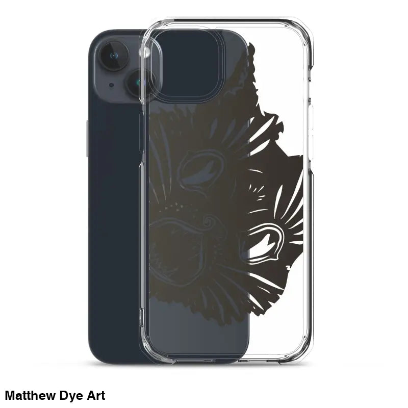 Clear iPhone case featuring Ah Kitty Head design for a spooky Halloween vibe