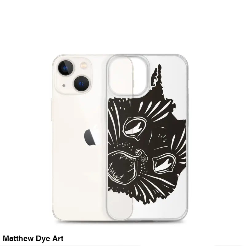 Clear iPhone case with ah kitty head black cat face design for a spooky Halloween vibe