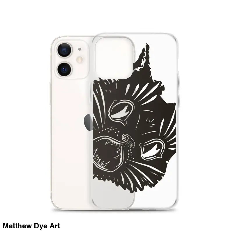 Black cat face silhouette with whiskers on Ah Kitty Head iPhone Clear Case for spooky vibes
