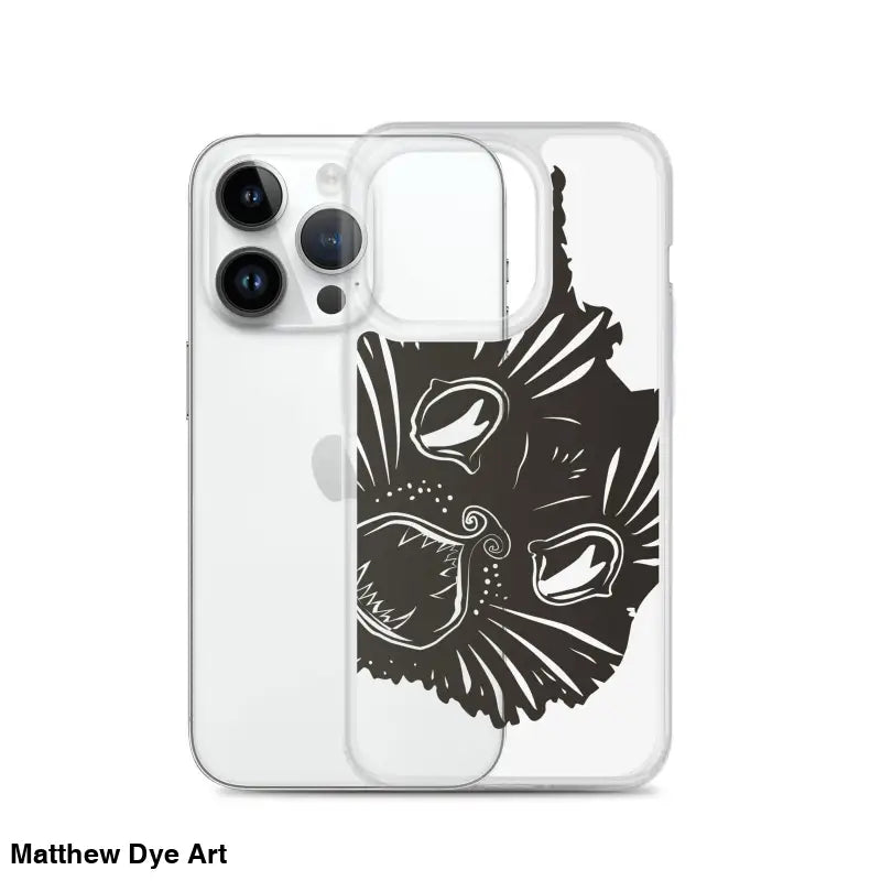 Ah Kitty Head iPhone Clear Case featuring a black cat face for a spooky Halloween vibe