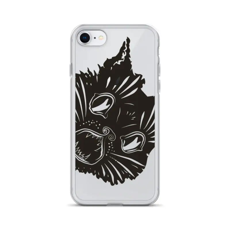 Black cat face design on Ah Kitty Head iPhone Clear Case for spooky Halloween vibe