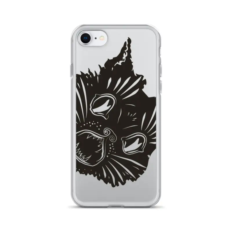Black cat face design on Ah Kitty Head iPhone Clear Case for spooky Halloween vibe