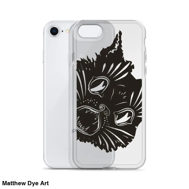 Ah Kitty Head iPhone Clear Case featuring a black cat face design for spooky vibes