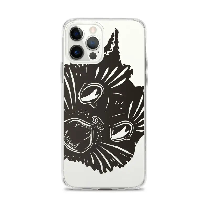 Black cat face illustration on Ah Kitty Head iPhone Clear Case with spooky Halloween vibe