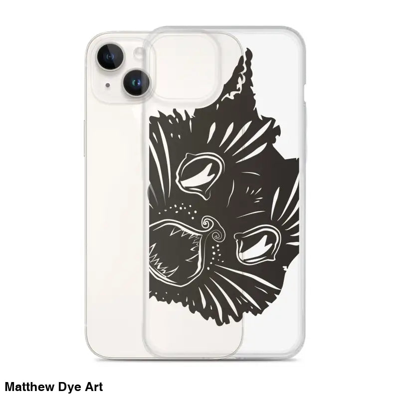 Black cat face design on Ah Kitty Head iPhone Clear Case with spooky Halloween vibe