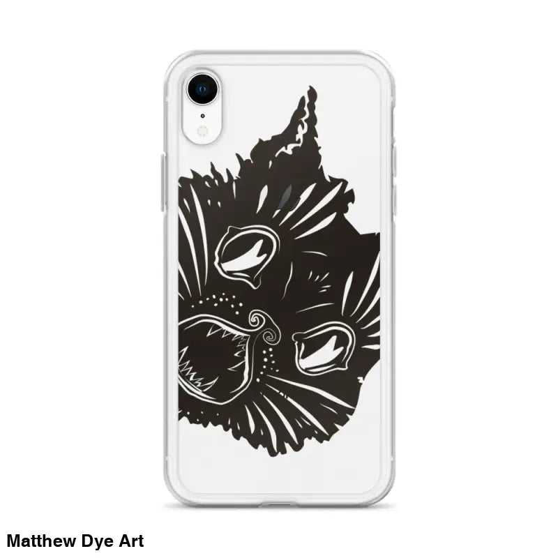 Black cat face illustration on Ah Kitty Head iPhone Clear Case with spooky Halloween vibe