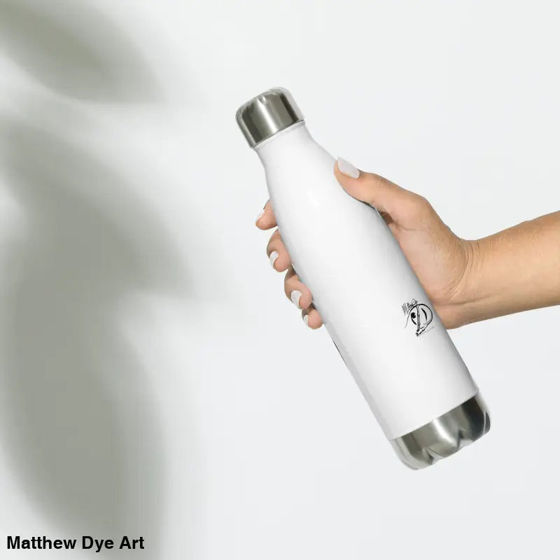 White metal water bottle featuring Ah Kitty Head design for whimsical Halloween magic
