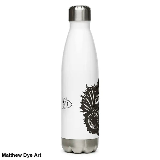 White stainless steel water bottle featuring whimsical Halloween magic cartoon drawings