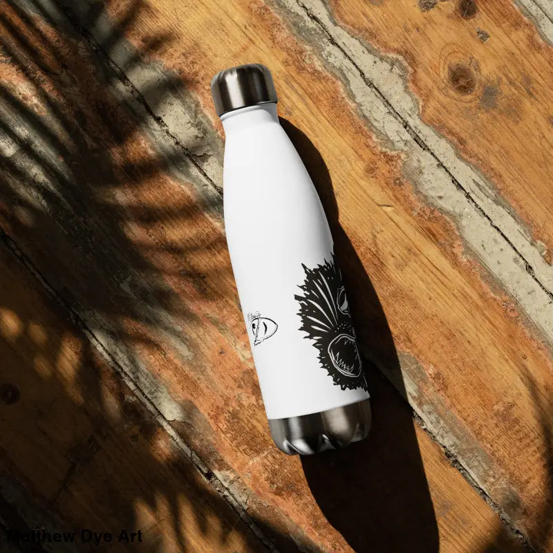 White stainless steel water bottle featuring black graphic for whimsical Halloween magic