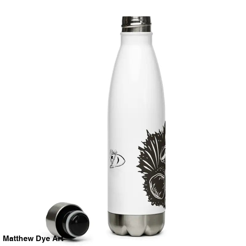 White metal water bottle featuring whimsical Halloween magic in Kitty Head Stainless design