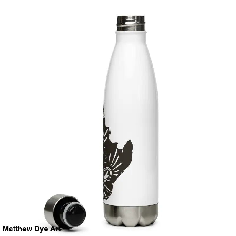 White Water Bottle with Black Design - Kitty Head Stainless Steel Water Bottle for Whimsical Halloween Magic
