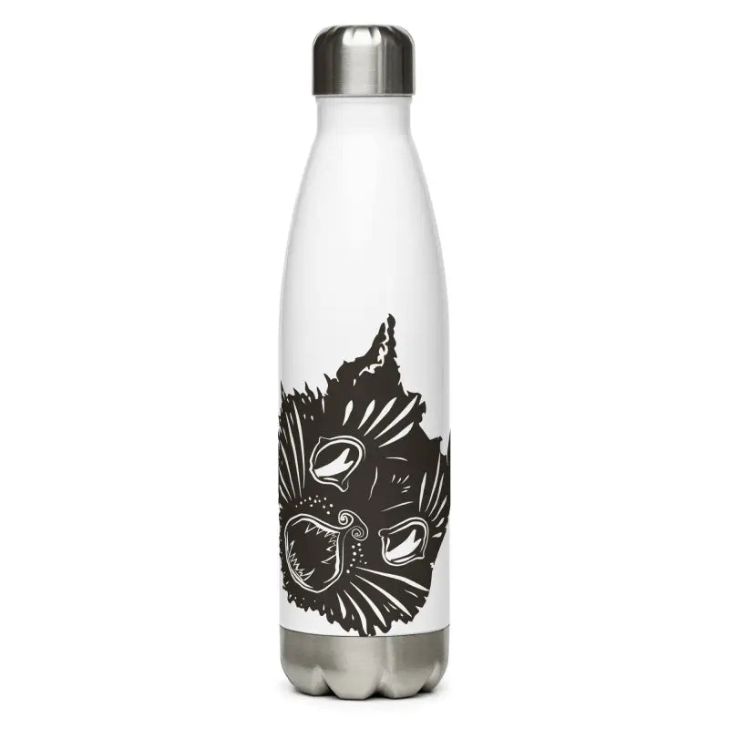 White water bottle featuring black cat design from Ah Kitty Head Stainless Steel Water Bottle