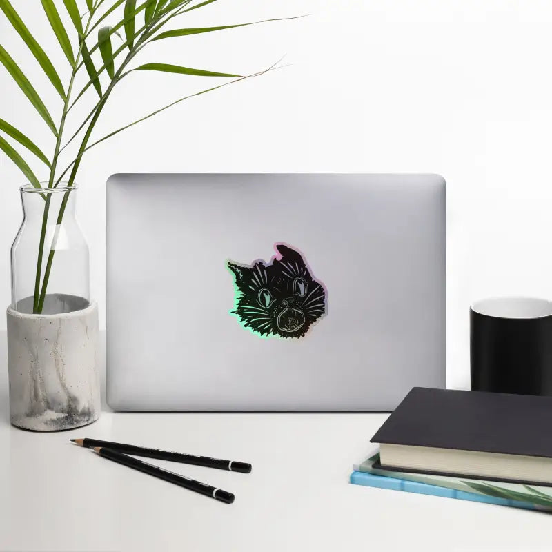 Cat face sticker from Ah Kitty Holographic Stickers, featuring a mesmerizing holographic design