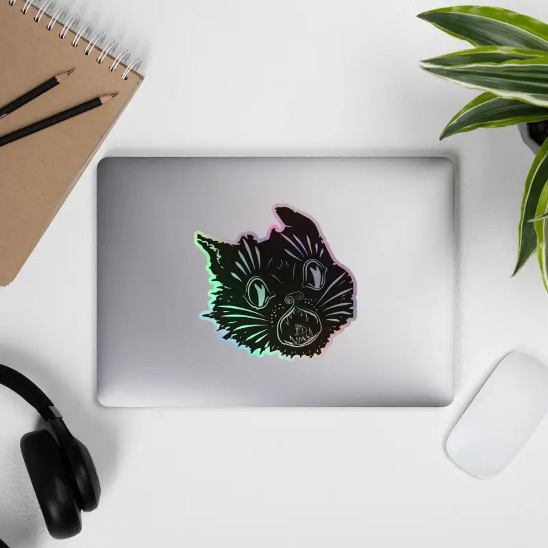 Holographic cat sticker featuring an enchanted kitty head for mesmerizing decor