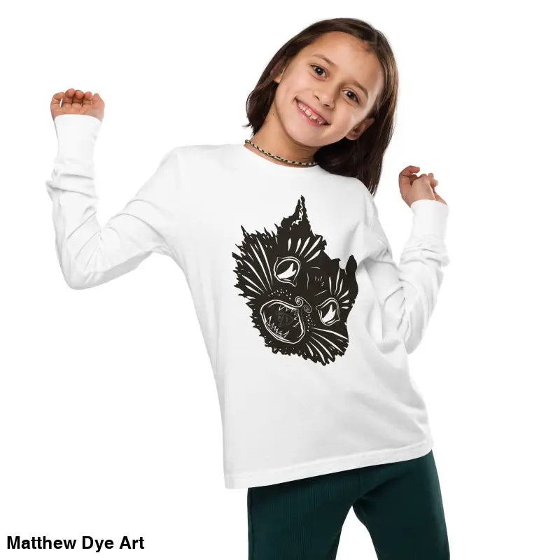 Ah Kitty comfortable cotton unisex youth sweater featuring a cat graphic for Halloween
