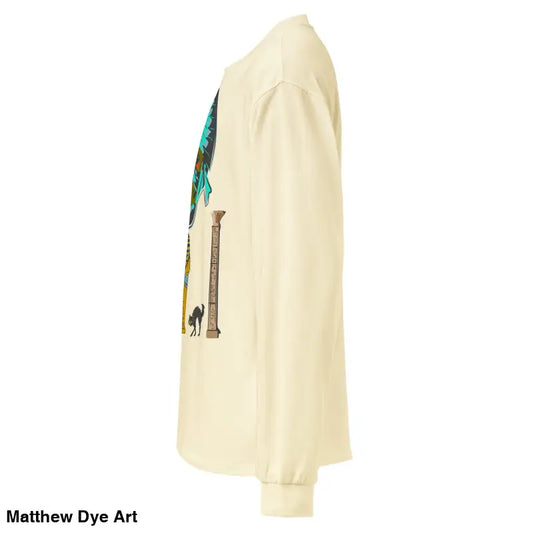 Beige premium long sleeve shirt featuring Egyptian-themed mummy mystique graphic
