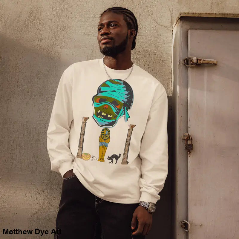 Premium long sleeve shirt featuring a mummy graphic for a relaxed fit and unique style