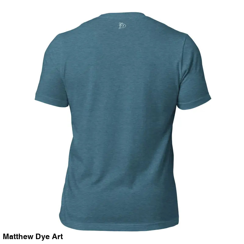 Teal-colored crew neck t-shirt back view from The Priestess Unisex Cotton Jersey T-Shirt
