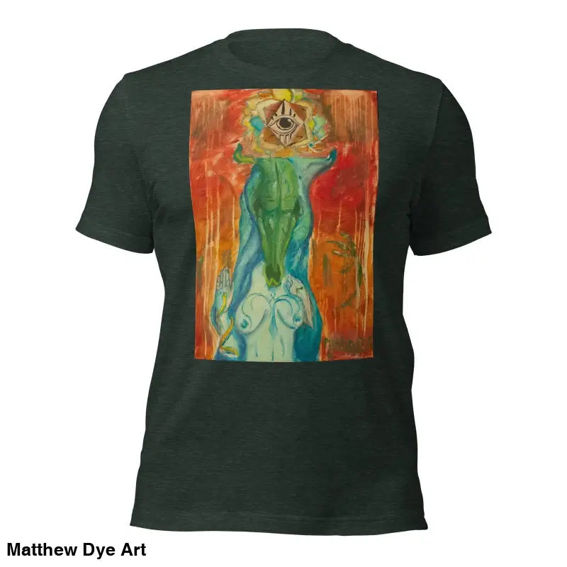 Dark green The Priestess Unisex Cotton Jersey T-Shirt with abstract feminine power art