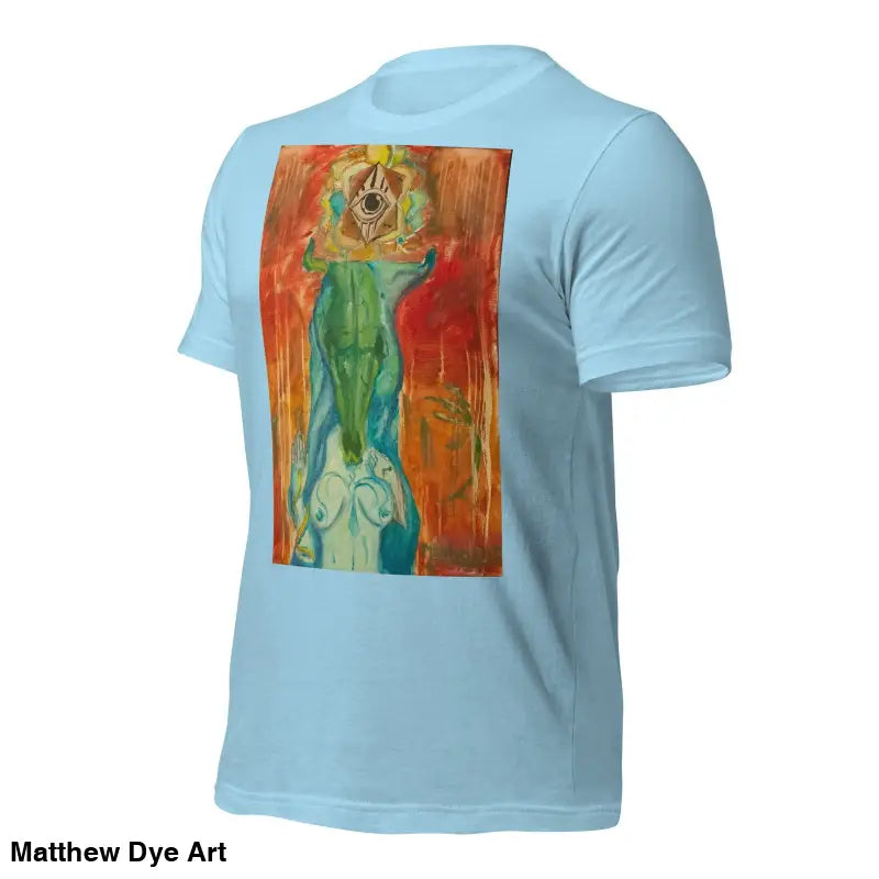 Light blue The Priestess Unisex Cotton Jersey T-Shirt featuring abstract feminine power art