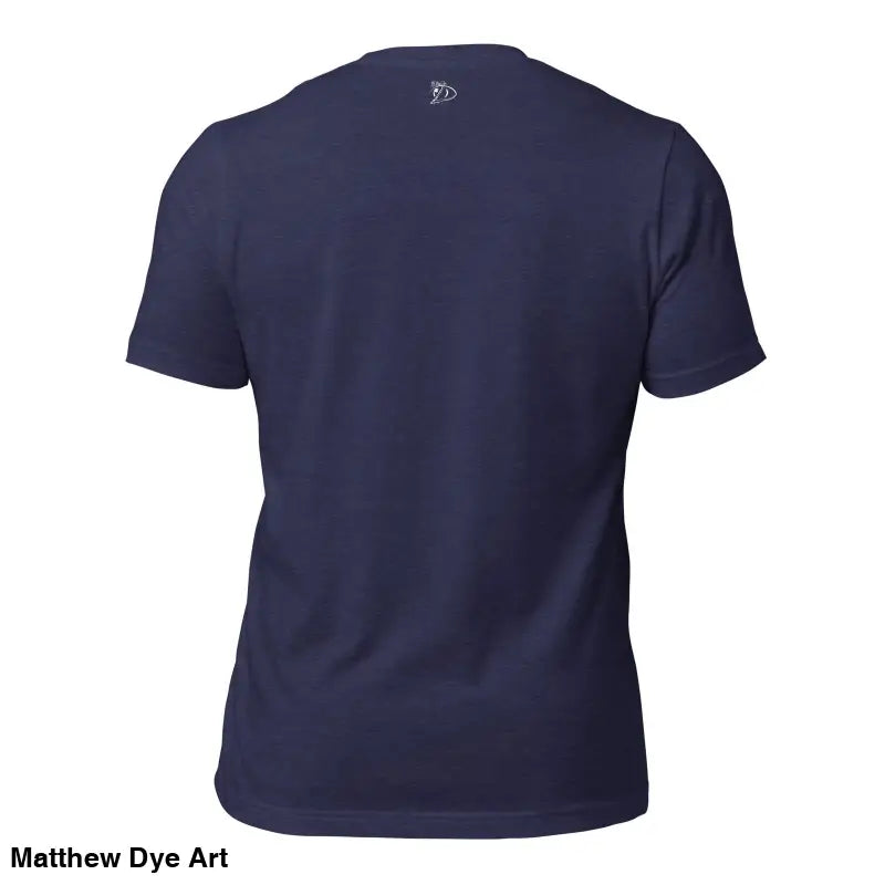 Navy blue back view of The Priestess Unisex Cotton Jersey T-Shirt featuring Feminine Power Art