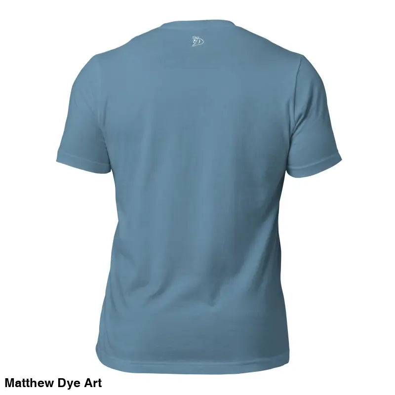 Plain blue unisex jersey t-shirt showcasing The Priestess Feminine Power Art design