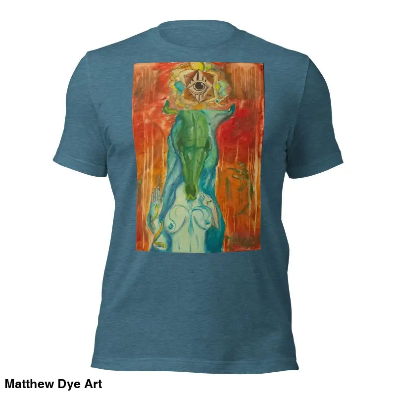 Slate blue The Priestess Unisex Cotton Jersey T-Shirt with feminine power art design