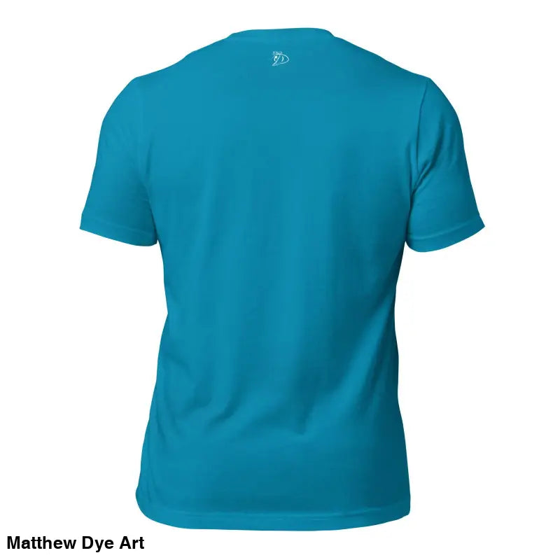 Turquoise crew neck t-shirt back view, The Priestess Unisex Cotton Jersey T-Shirt