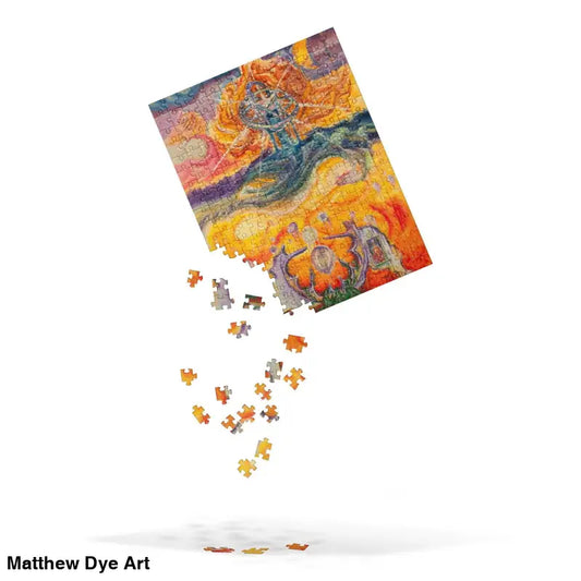 Partially completed Waves of Saturn Jigsaw Puzzle by Matthew Dye featuring vibrant abstract art
