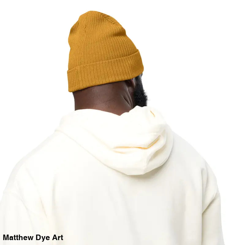 Mustard-colored ribbed beanie from Bat Baby, an organic and cozy accessory for autumn