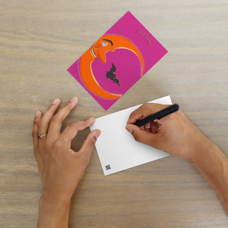 Halloween-themed Bat Baby Postcard designed to send spooky vibes in unique mail